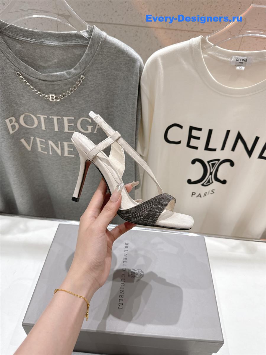 BC White Beaded Slingback Pumps