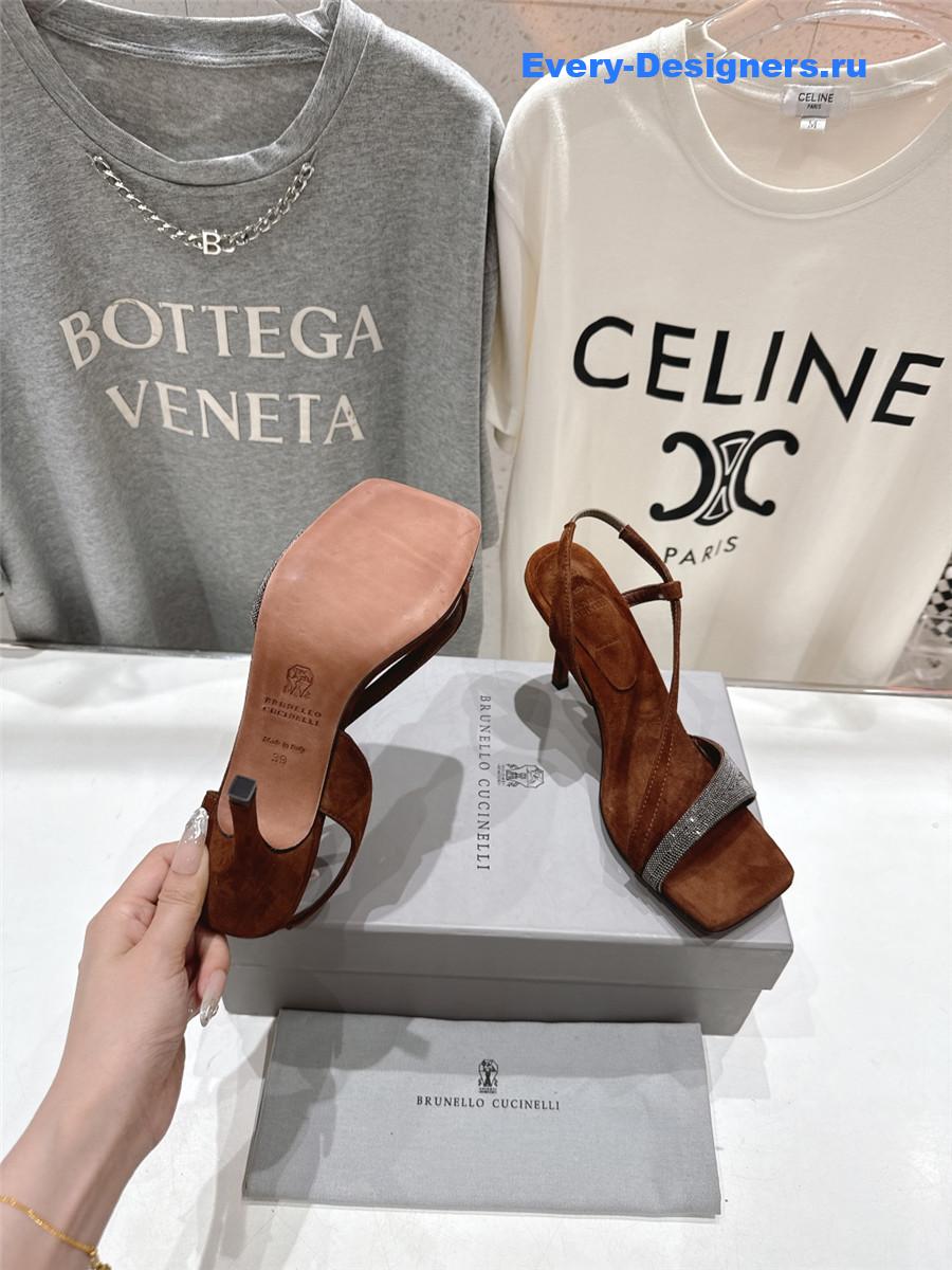 BC Brown Beaded Slingback Pumps