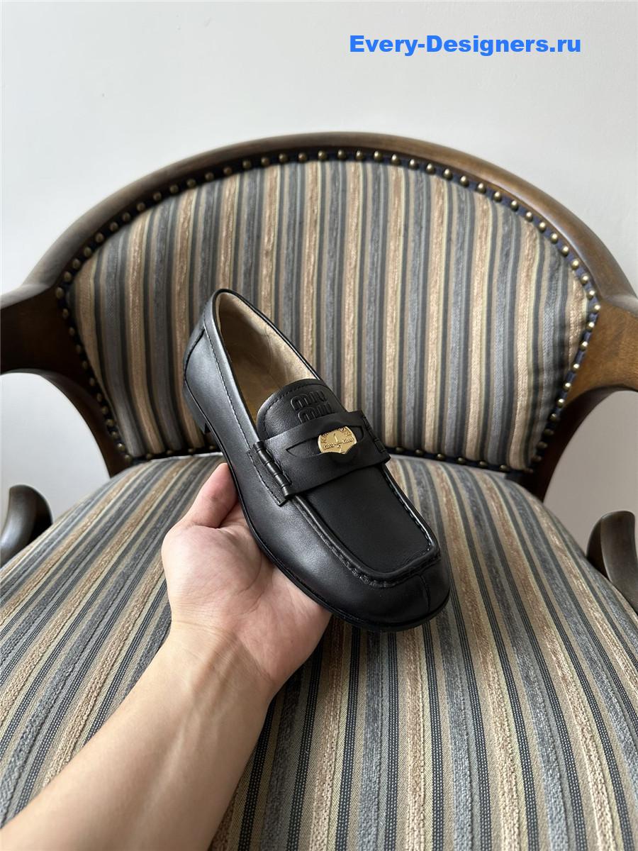 Miu Miu Black Leather Penny Loafers