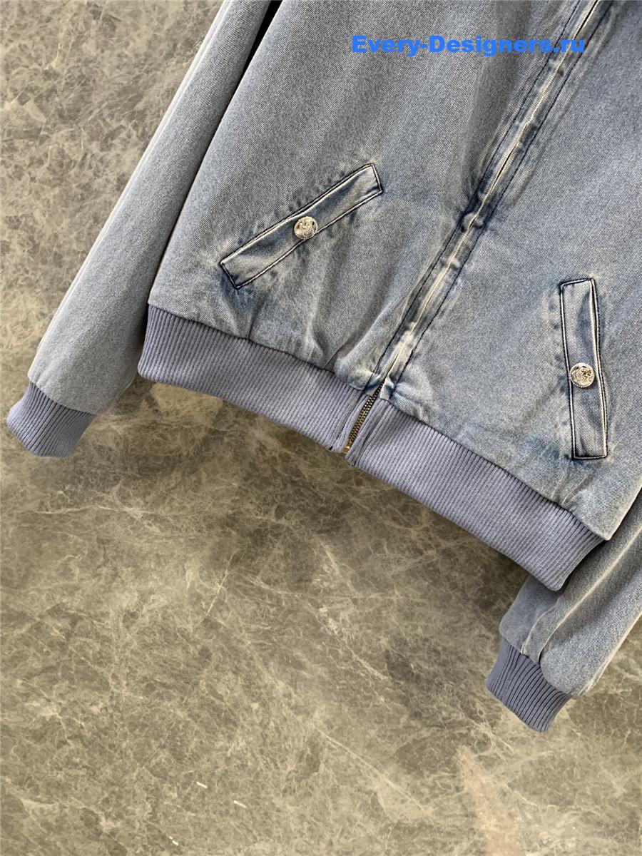 Ch**el light grey printed denim jacket