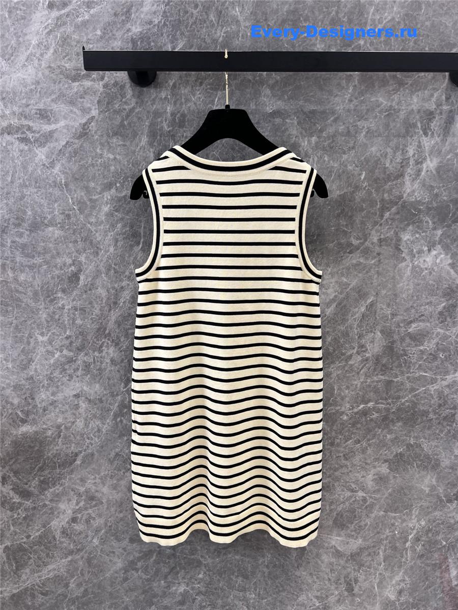 Ch**el logo embroidered striped knitted vest dress