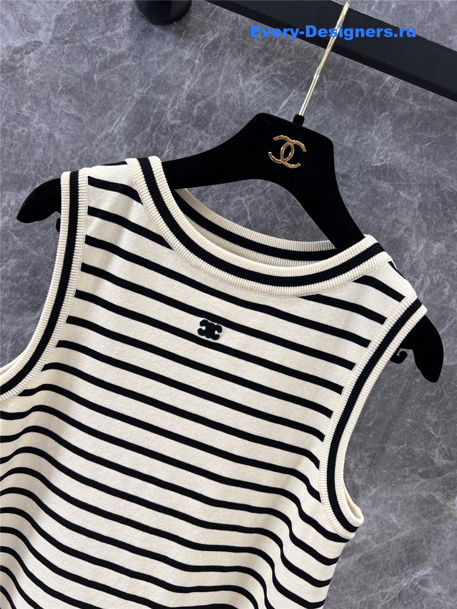 Ch**el logo embroidered striped knitted vest dress