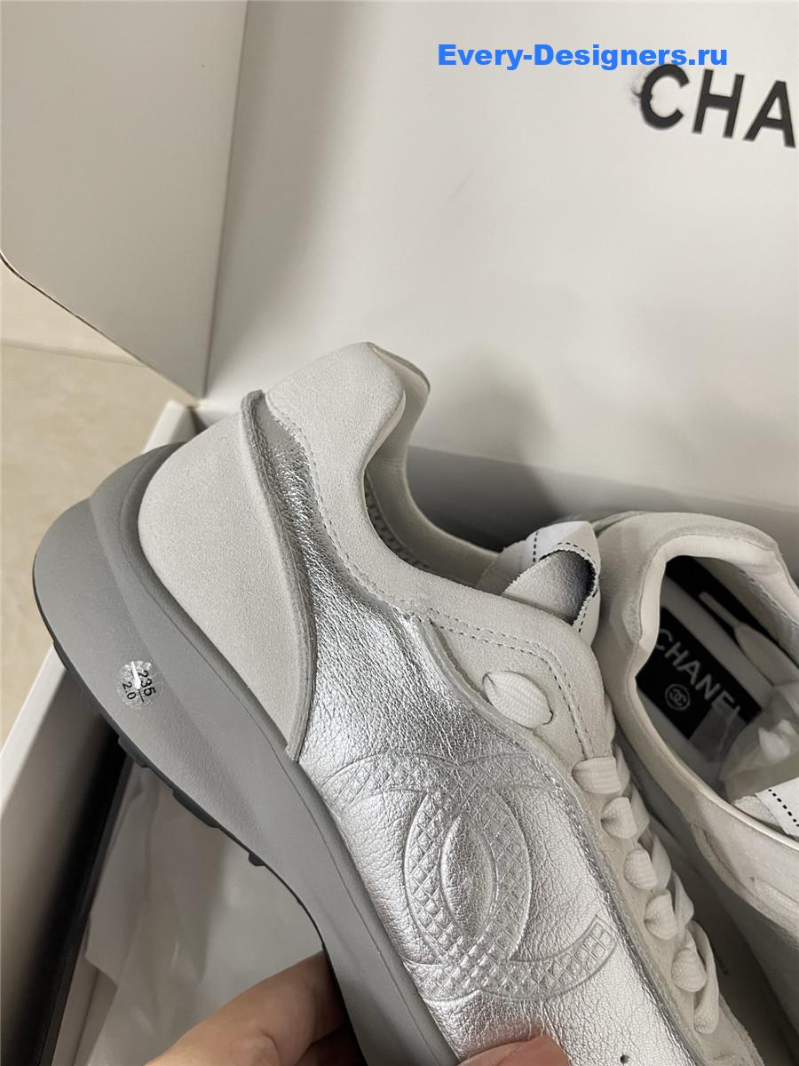 Ch**el silver lambskin cc sneakers