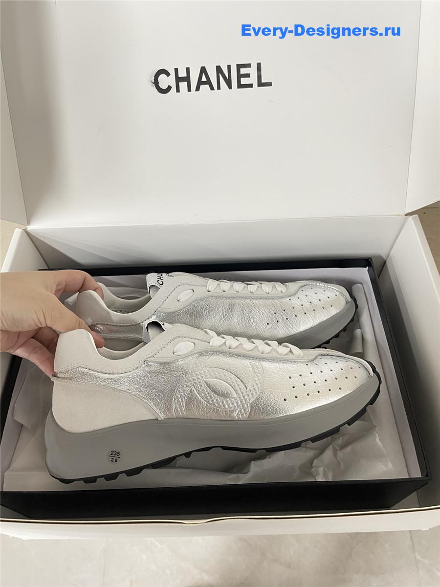 Ch**el silver lambskin cc sneakers