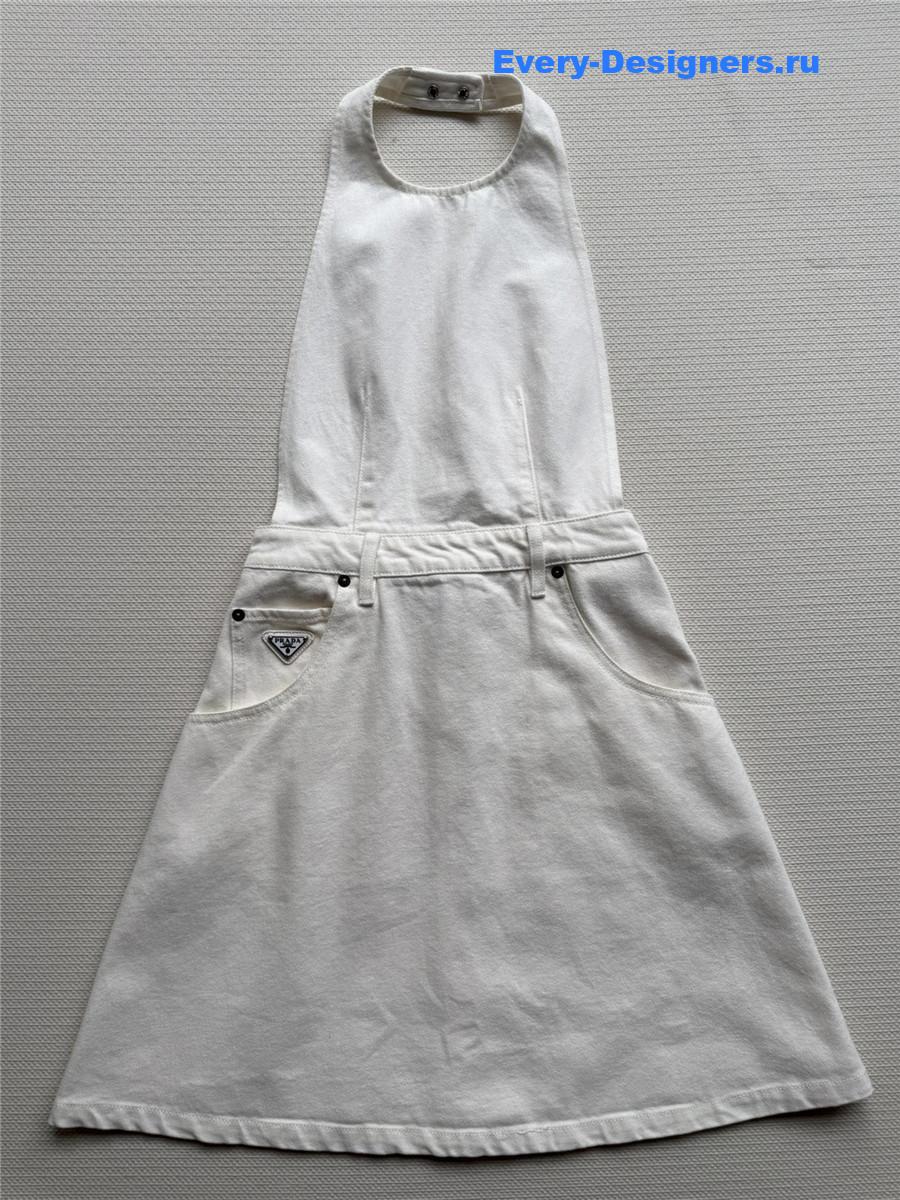 Pra*a white denim dungaree dress