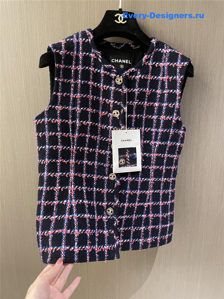 Ch**el purple plaid tweed vest