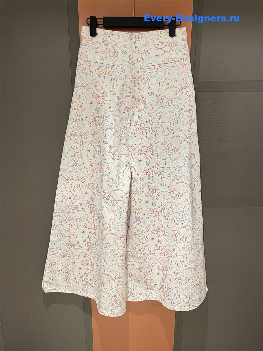 Ch**el fish print wide leg jeans