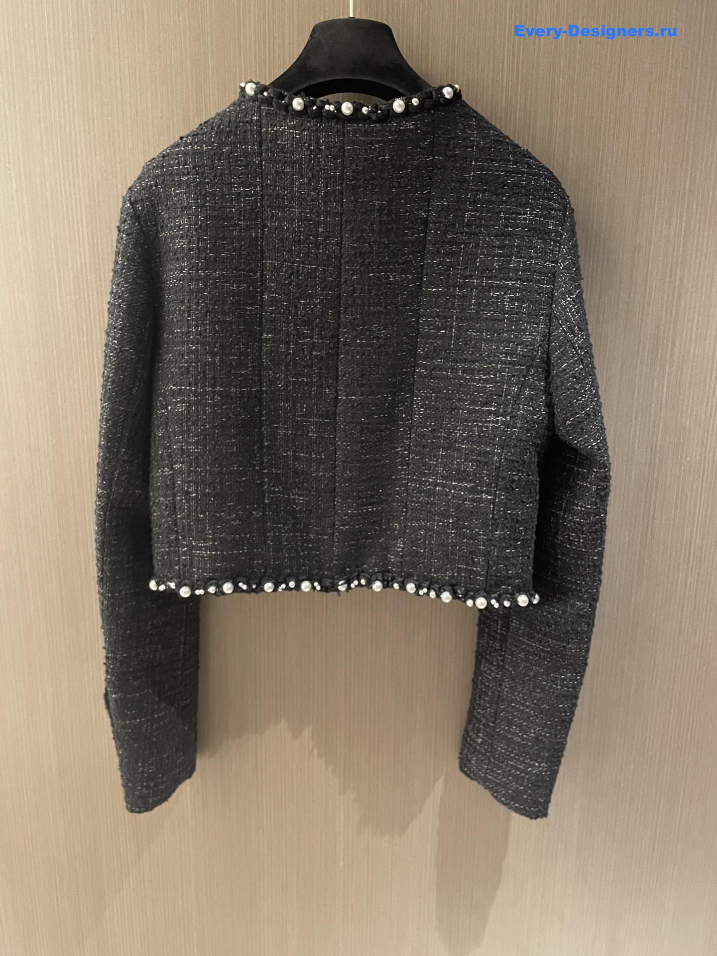 Ch**el black tweed pearl coat