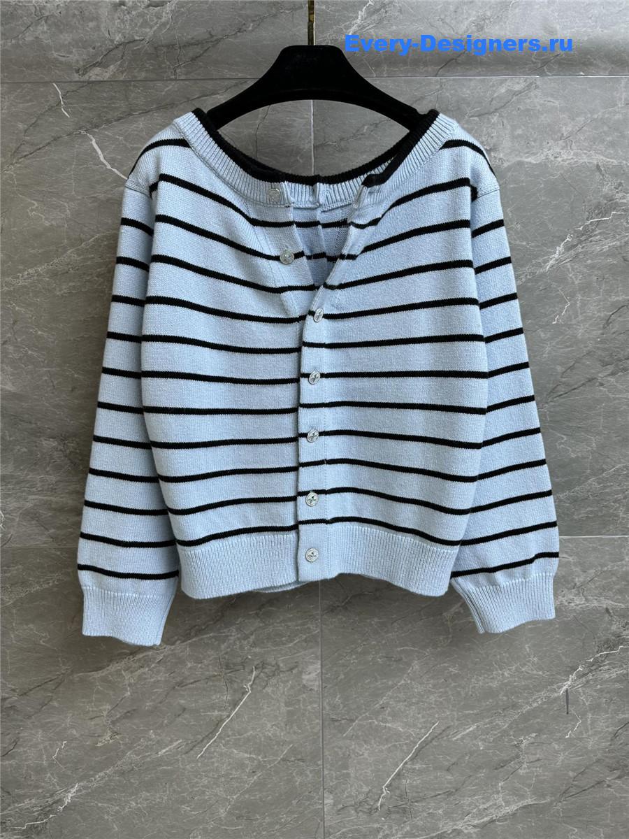 Ch**el blue striped off-shoulder cardigan