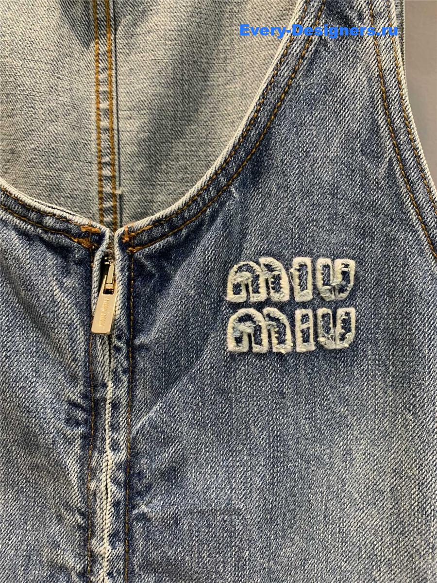 Miu Miu Blue Denim Suspenders Dress