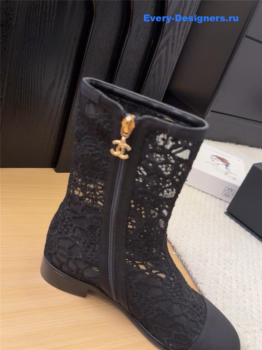 Ch**el black lace mesh boots