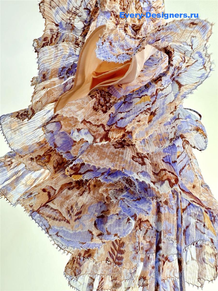 Zimm Tama Floral-Printed Long-Sleeved Ruffled Mini Dress