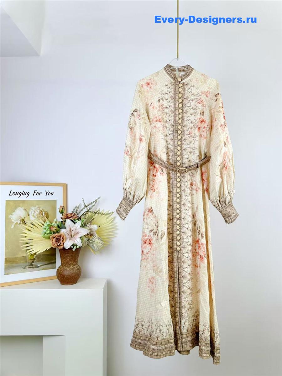 Zimm Beige Floral Midi Dress