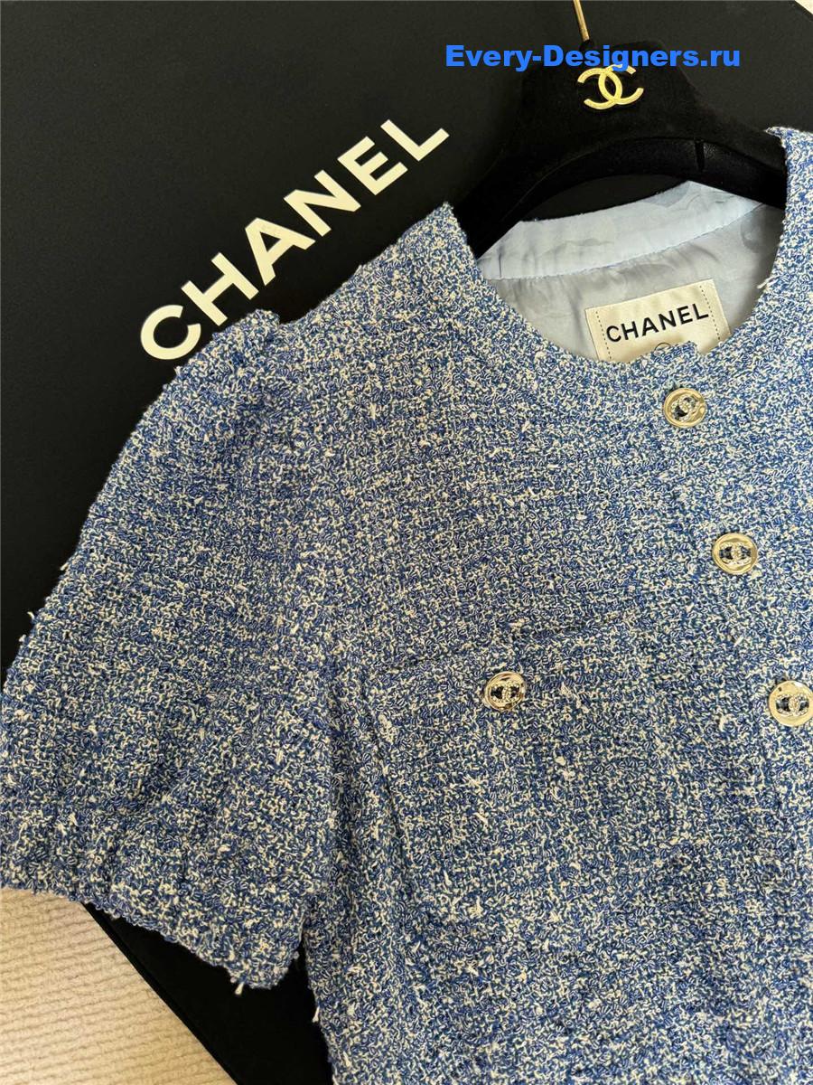 Ch**el blue tweed short sleeve jacket