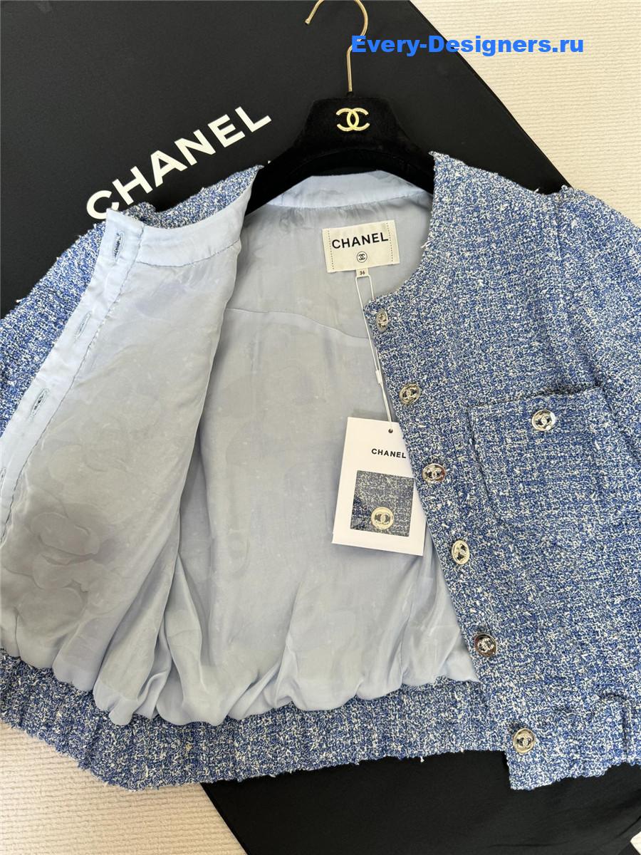 Ch**el blue tweed short sleeve jacket