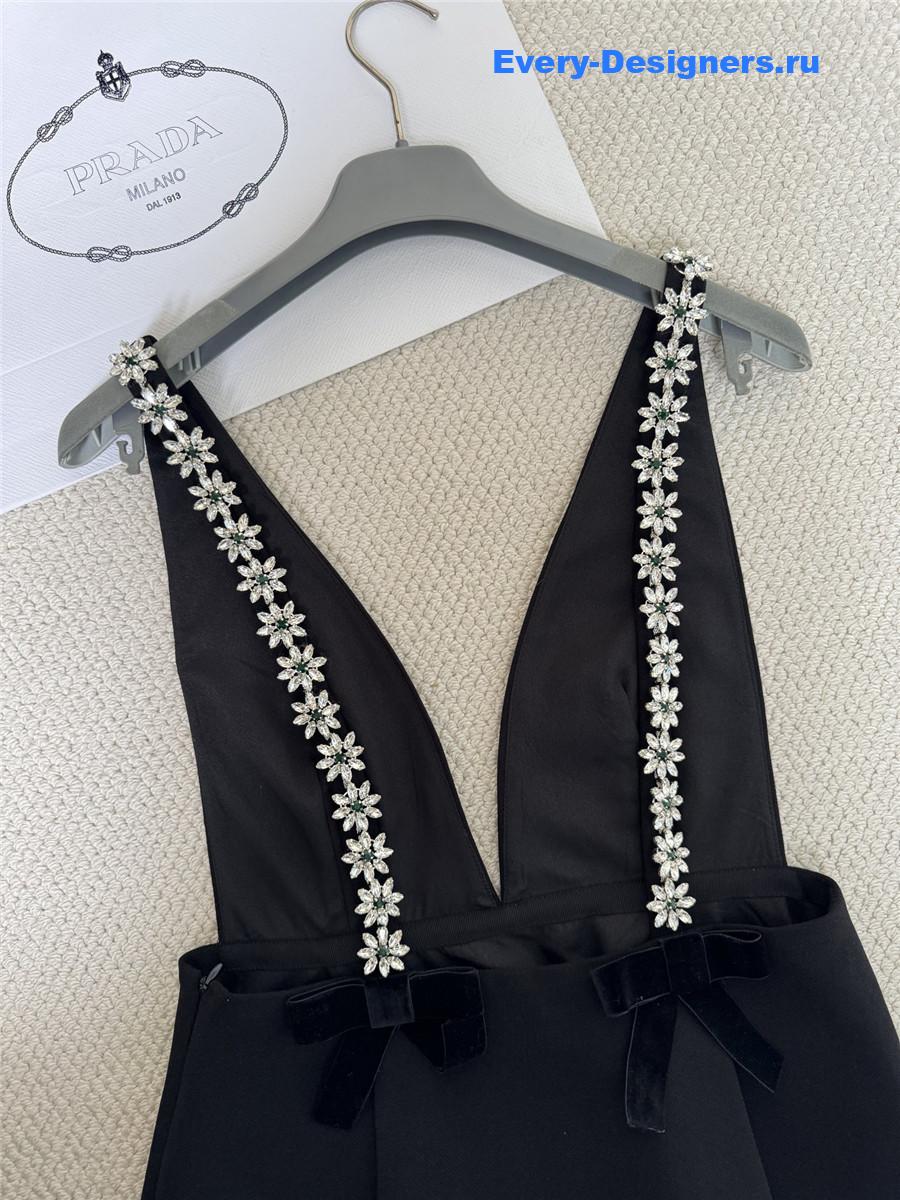 Pra*a black embroidered sablé mini-dress