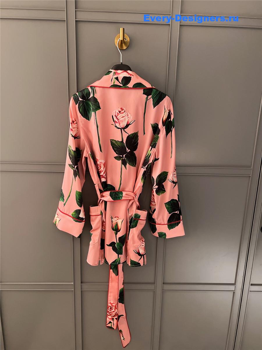 Dolce & Gabbana Pink Rose Print Satin Shirt Blouse