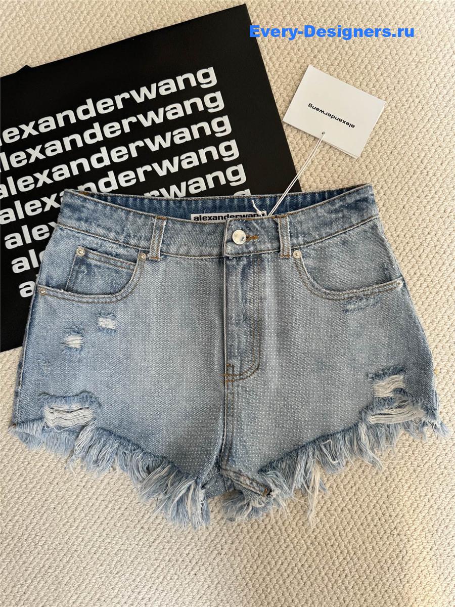A1exa*der wang rhinestone frayed denim shorts