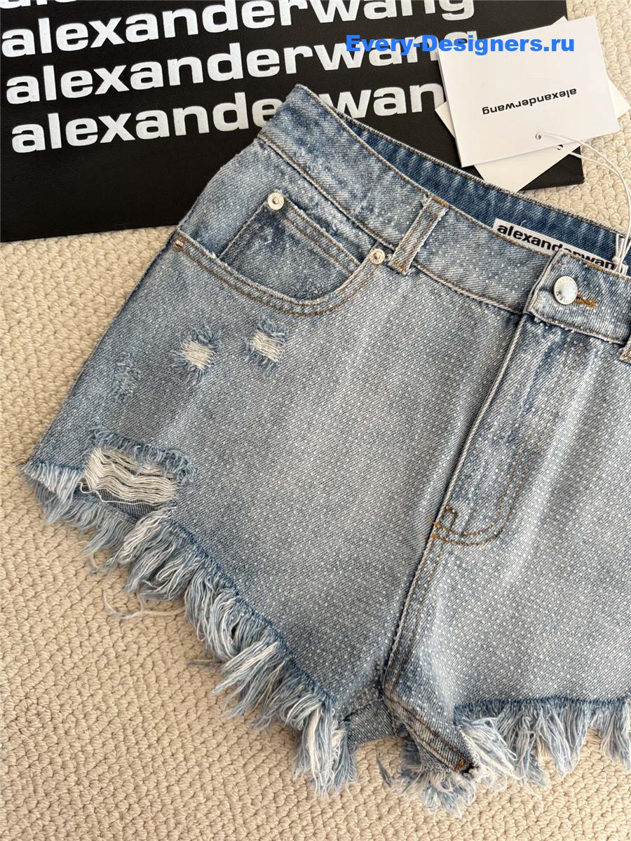 A1exa*der wang rhinestone frayed denim shorts