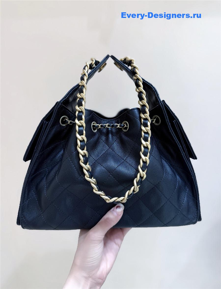 Ch**el small black calfskin handbag