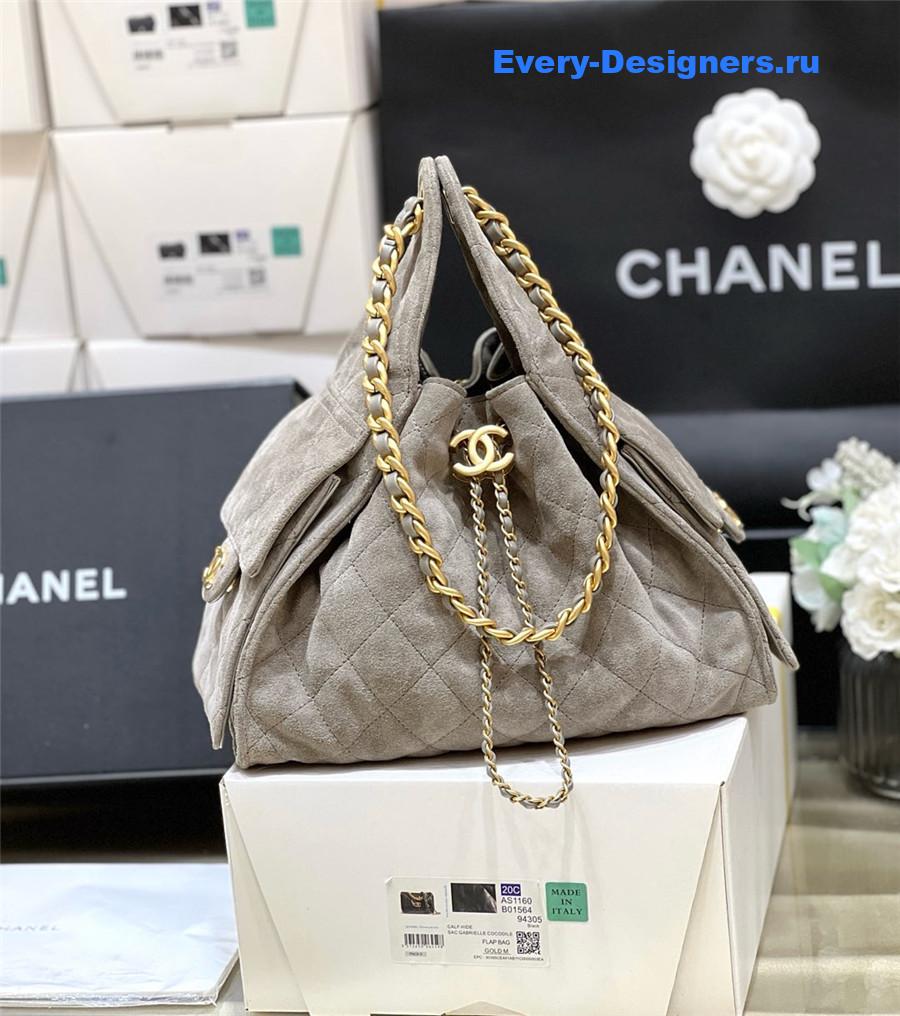Ch**el small grey suede calfskin handbag