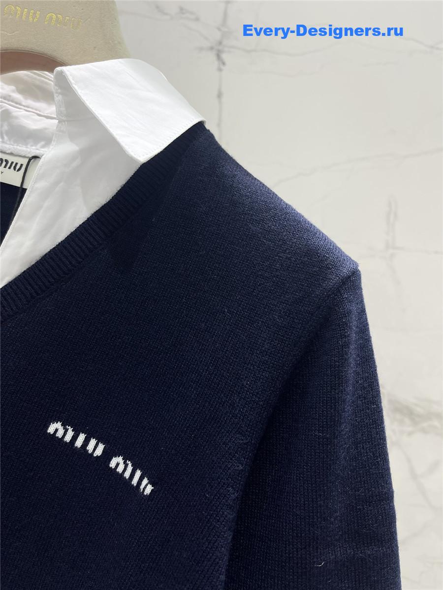 Miu Miu Short Sleeve Polo Top in Blue