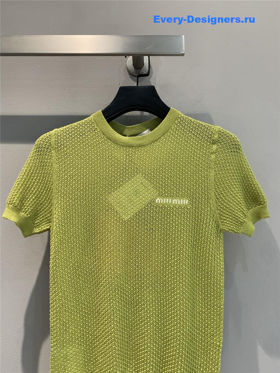 Miu Miu Green Cashmere Knit Top