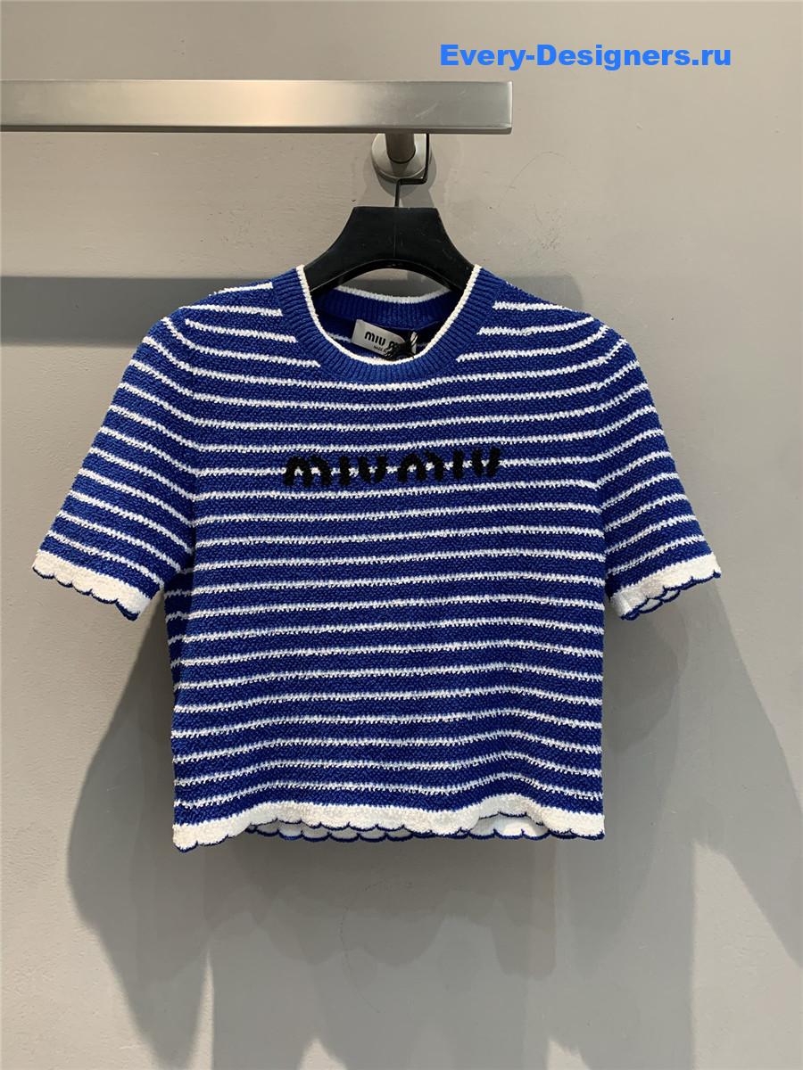 Miu Miu Blue White Striped Knit Top