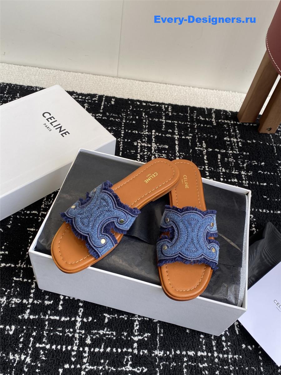 Ce1i*e marina blue denim fringed mule
