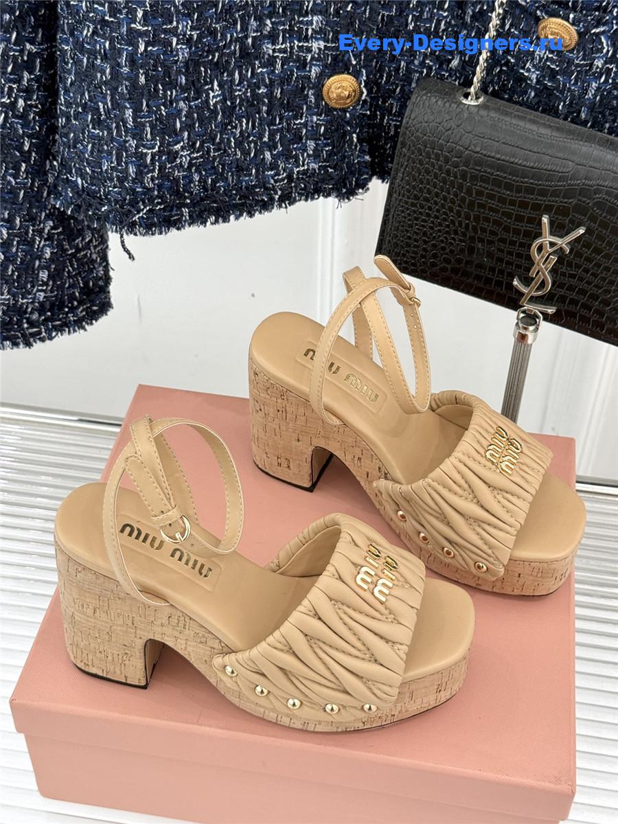 Miu Miu Brown Quilted Sandals