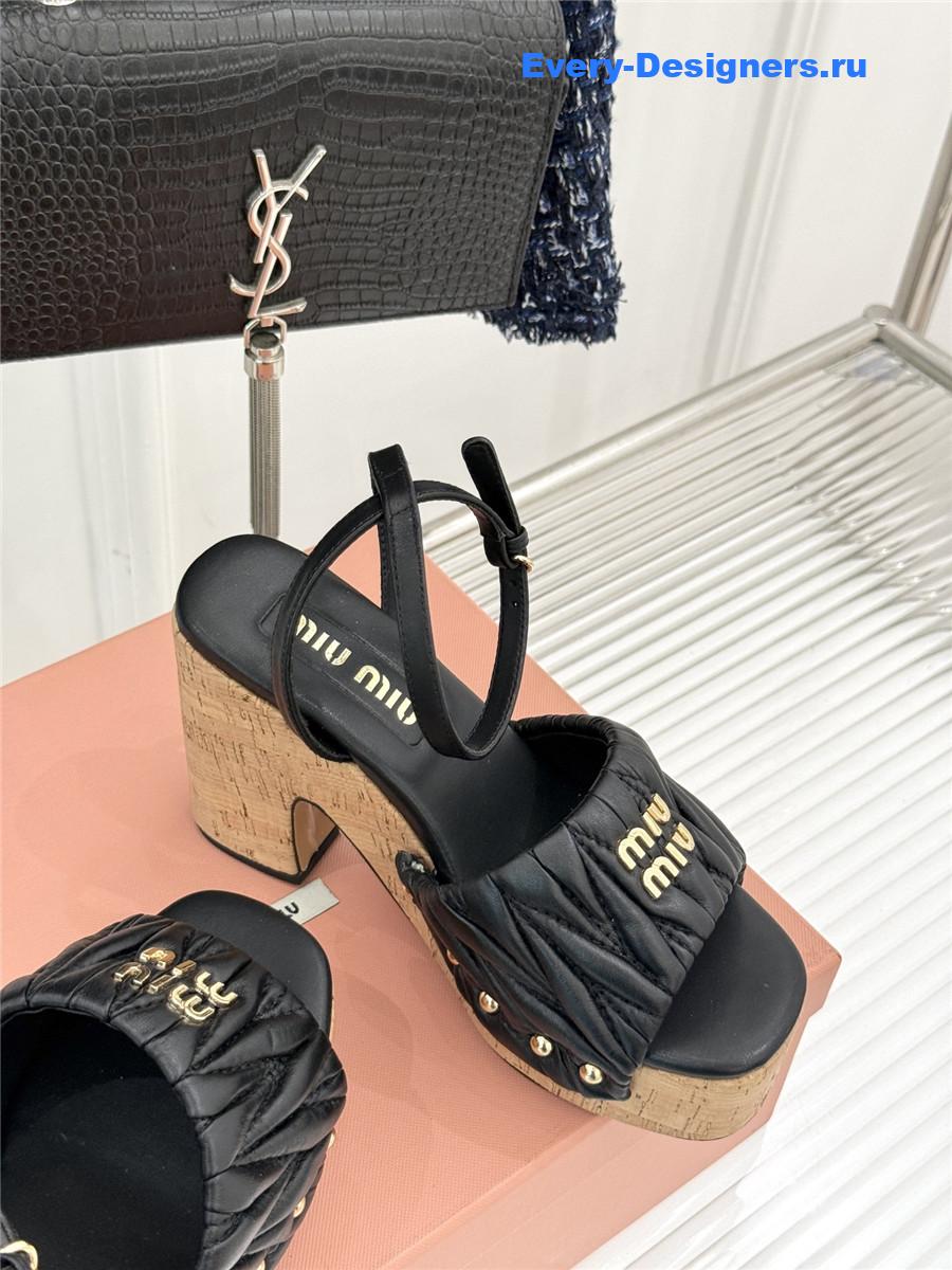 Miu Miu Black Quilted Sandals