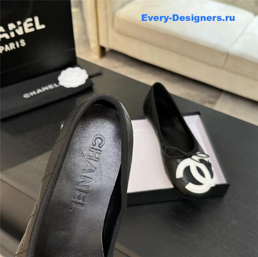 Ch**el black white cc logo ballet flats