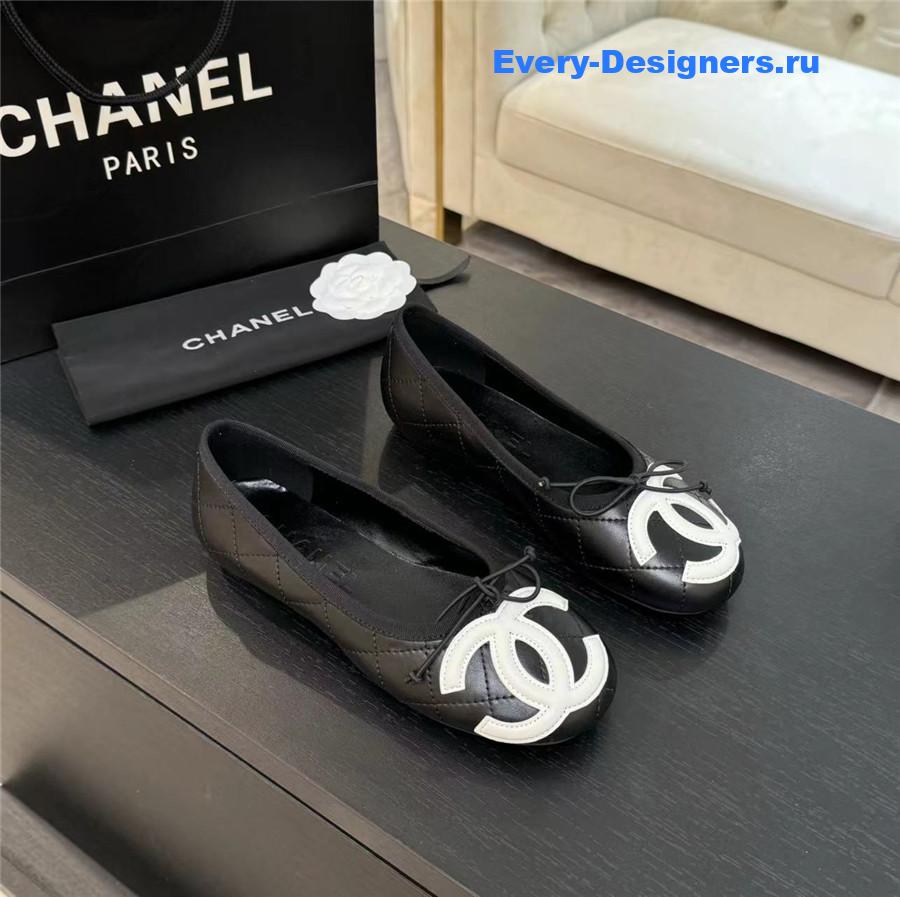 Ch**el black white cc logo ballet flats