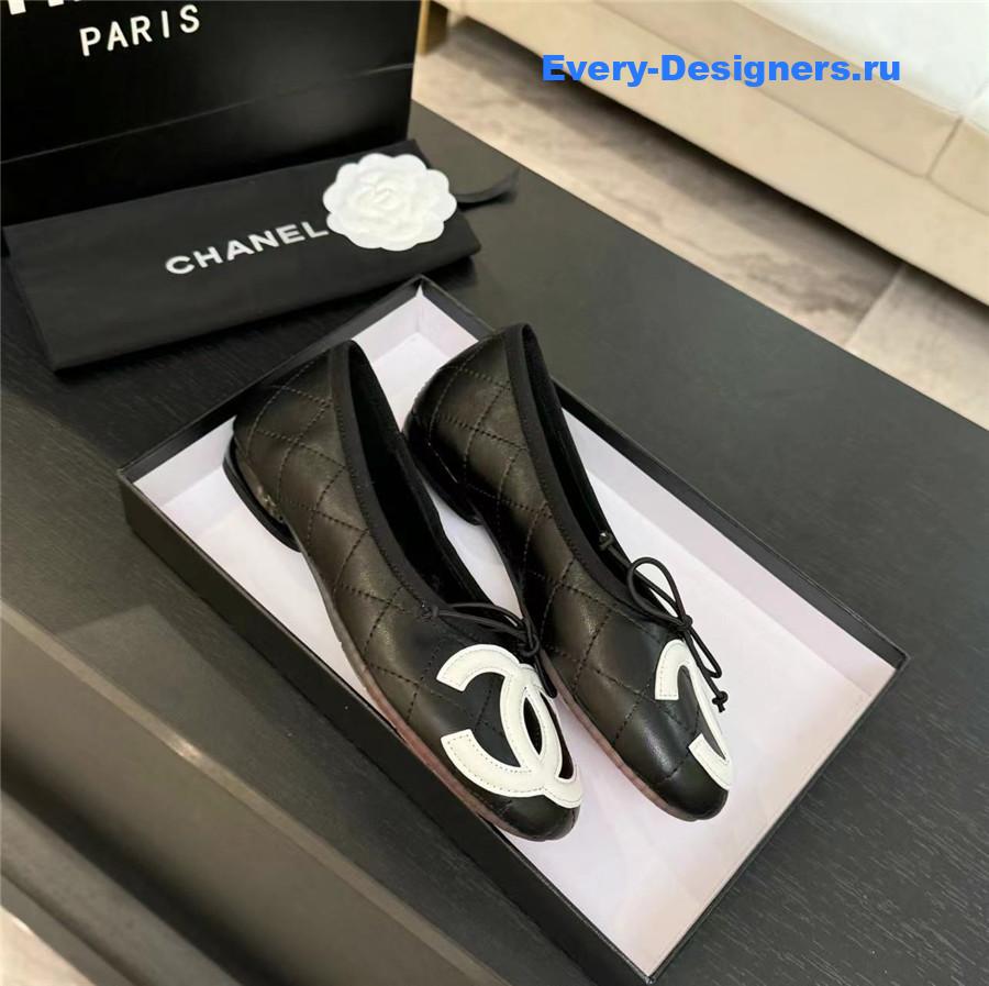Ch**el black white cc logo ballet flats