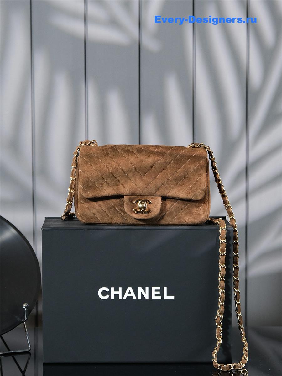 Ch**el brown suede v-grain cf bag