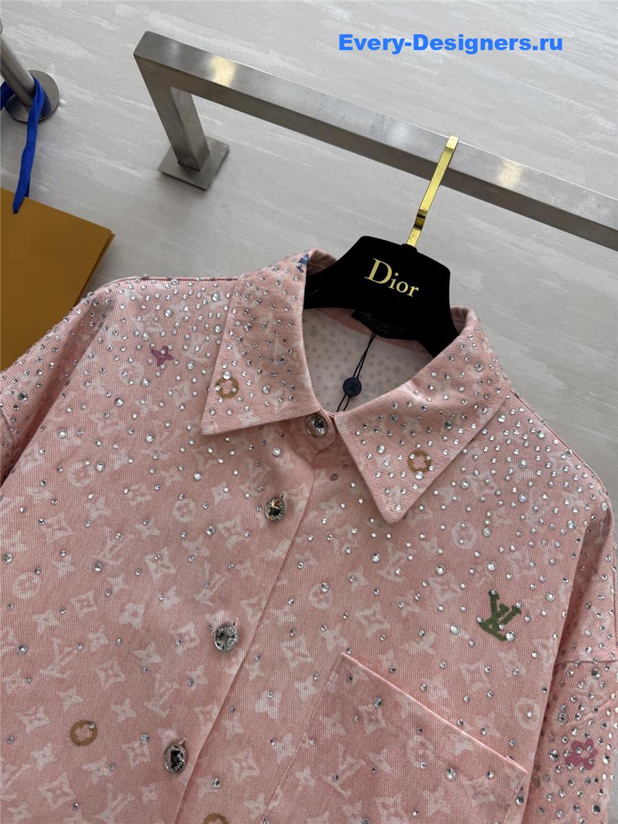 l0vis Vvtt0n pink rhinestone denim shirt