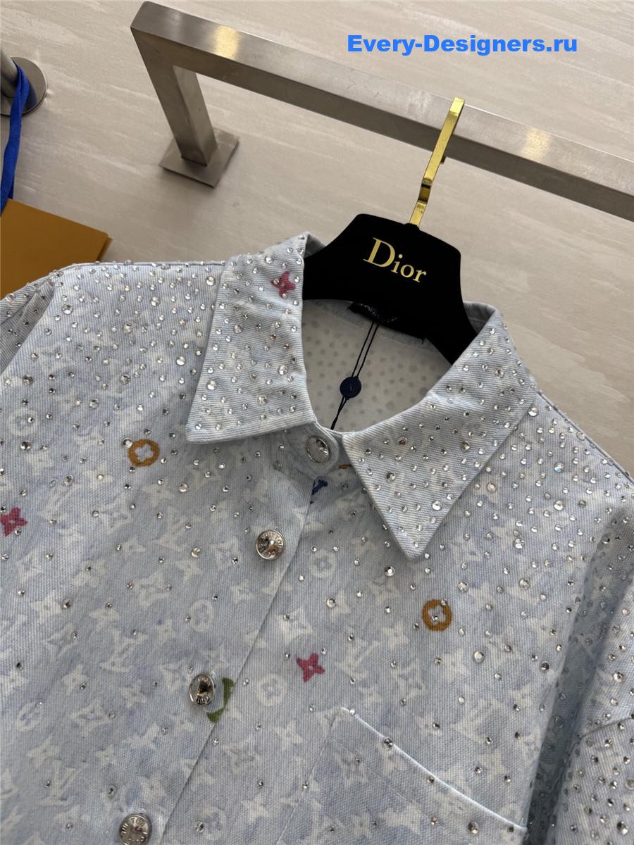 l0vis Vvtt0n blue rhinestone denim shirt