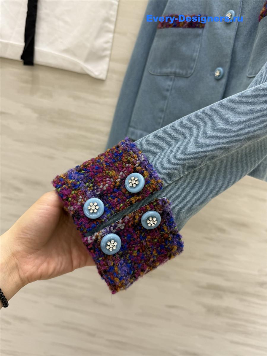 Ch**el denim tweed patchwork coat