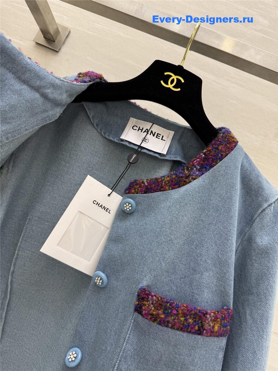 Ch**el denim tweed patchwork coat