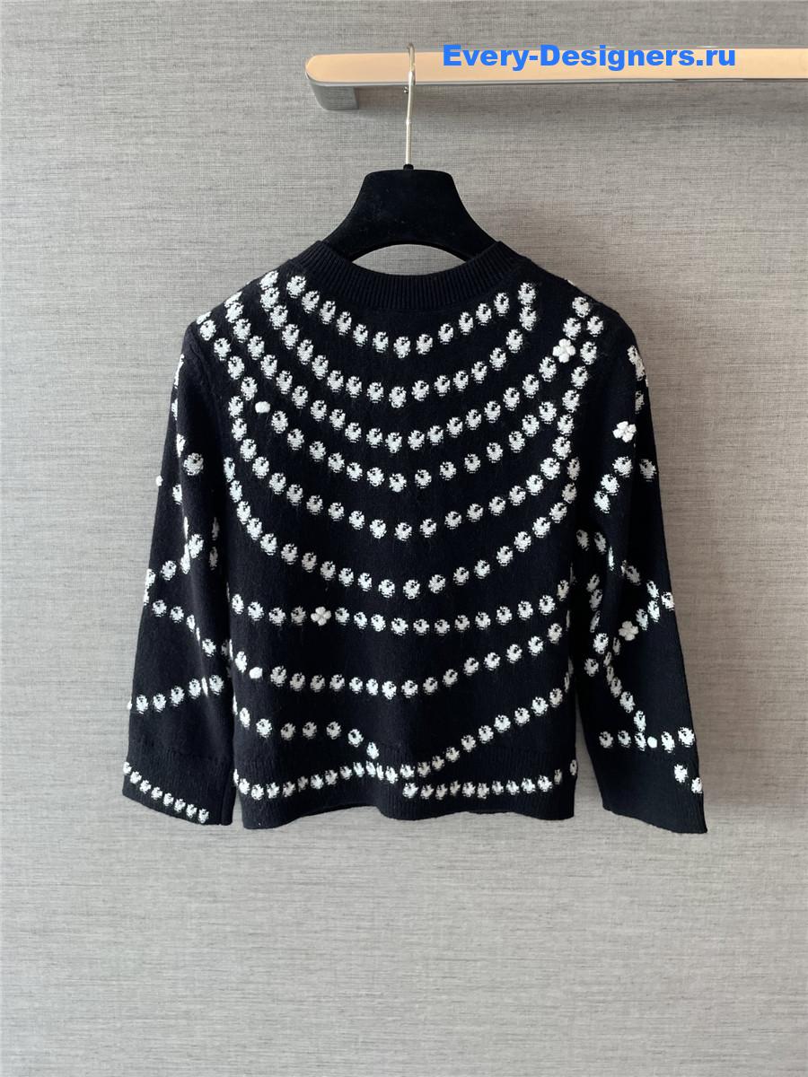 Ch**el black stripe pearl cardigan