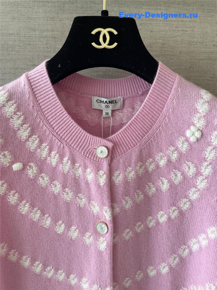 Ch**el pink stripe pearl cardigan