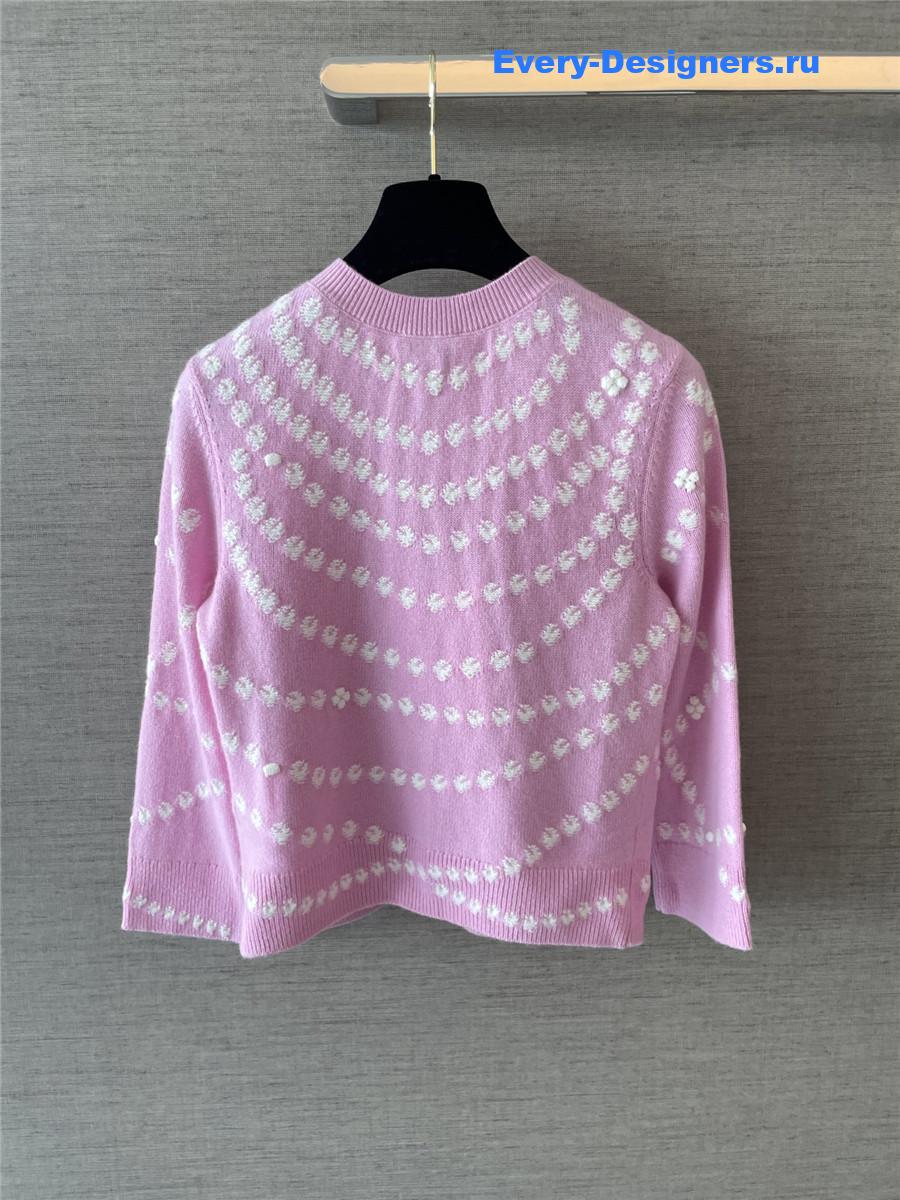 Ch**el pink stripe pearl cardigan