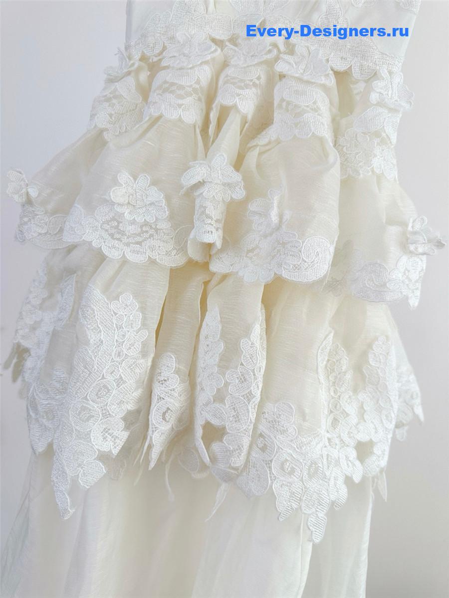 Zimmer White Tiered Lace Maxi Dress