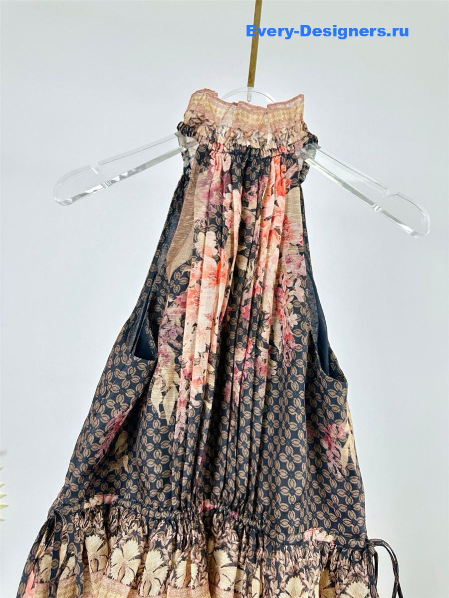 Zimm Black Floral Halter Mini Dress