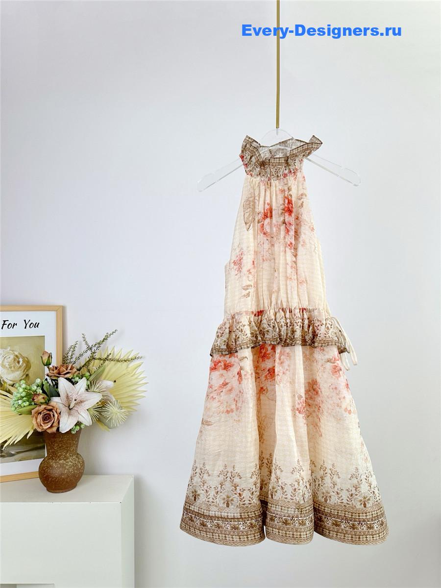 Zimm Beige Floral Halter Dress