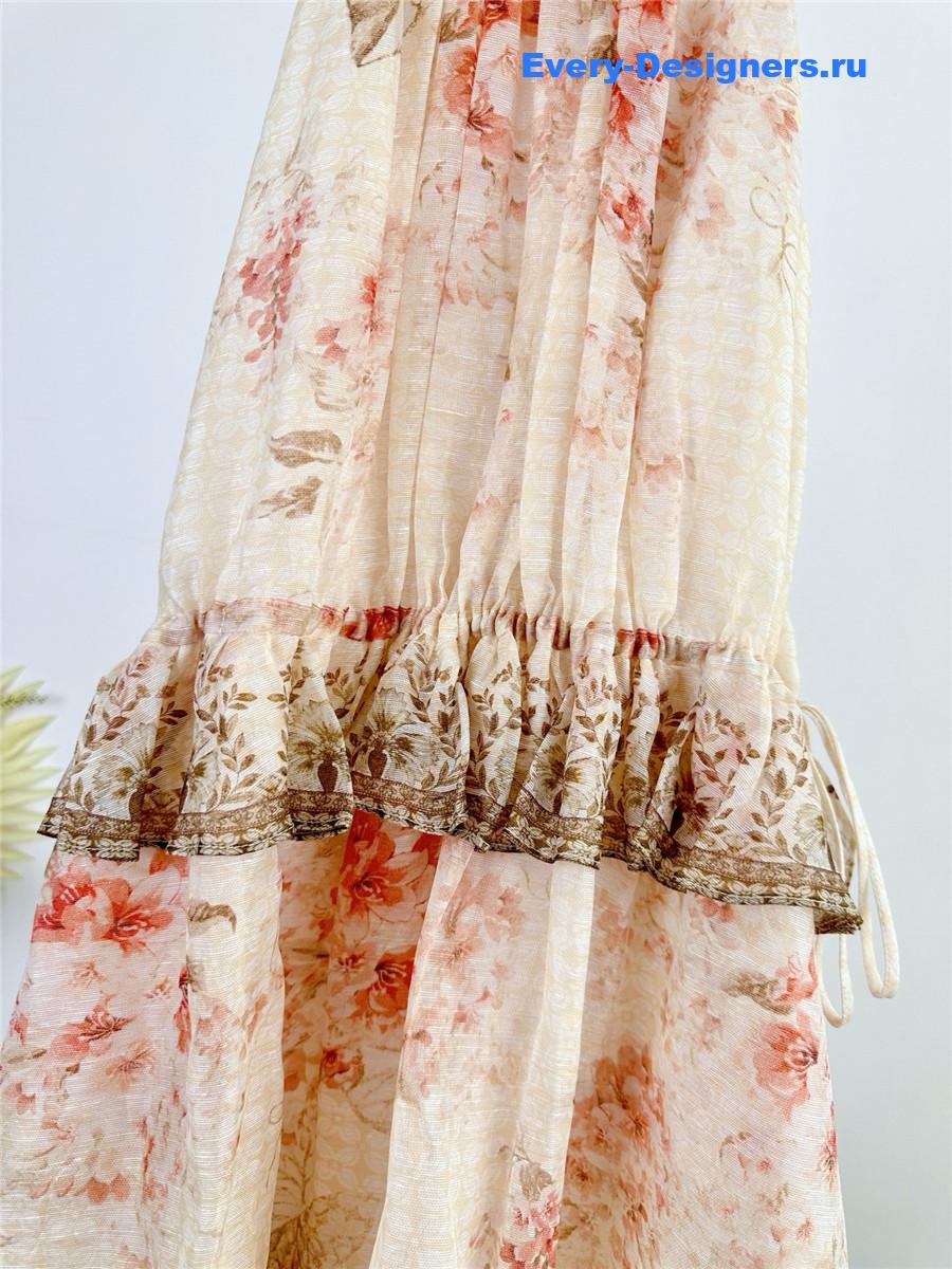 Zimm Beige Floral Halter Dress
