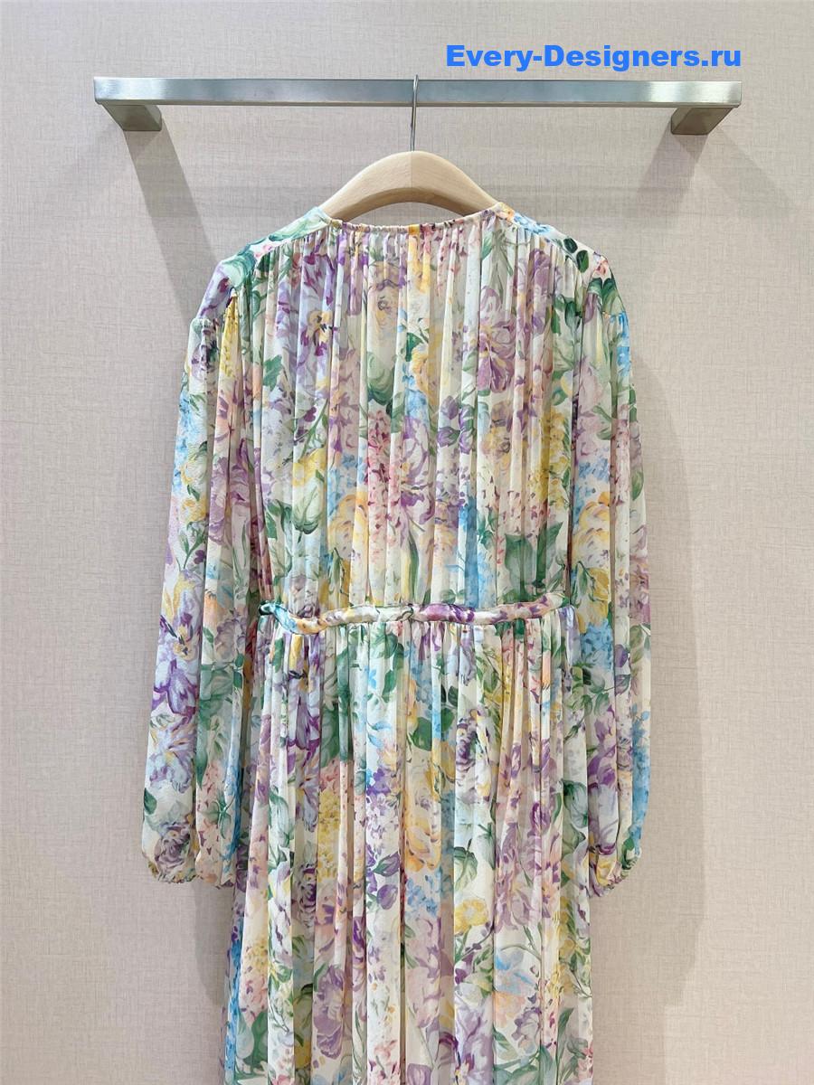 Zimm Floral Frill Sleeve Linen Dress