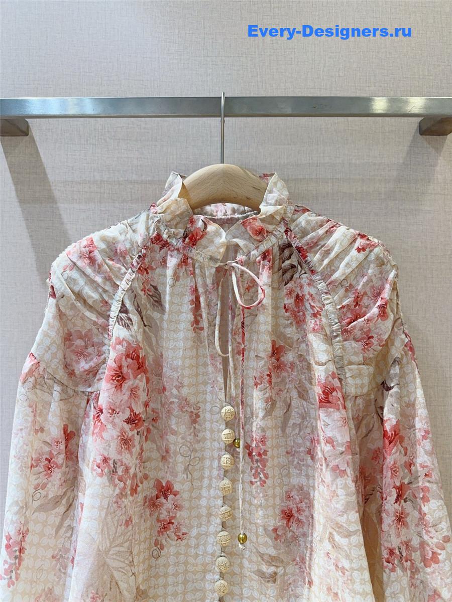 Zimm Coral Floral Billow Blouse