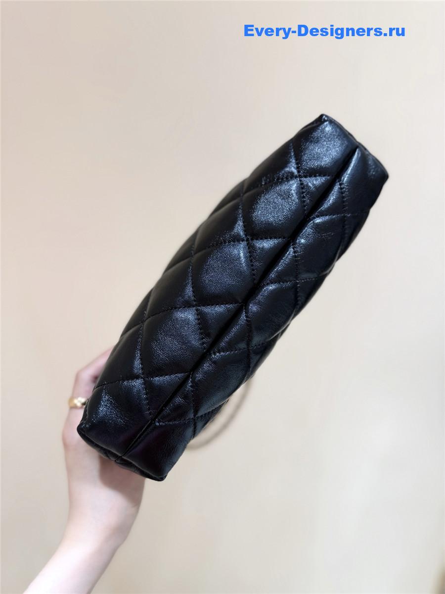 Ch**el black calfskin chain hobo