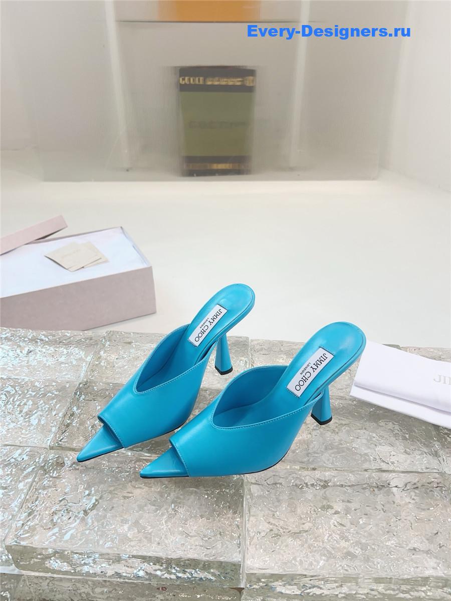 J1m*y Ch00 maryanne 100mm peep-toe mules in peacock